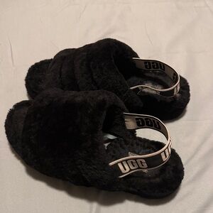 UGG Black Fluffy Slide Sandals/Slides